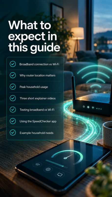 An image representing a mobile device at home connected wirelessly to the router.