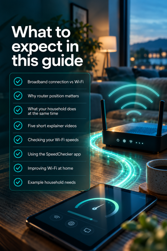 An image representing a mobile device at home connected wirelessly to the router.