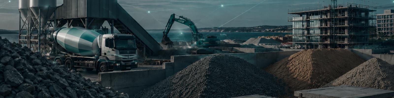 An image representing the local construction market review, showing a typical supplier's yard